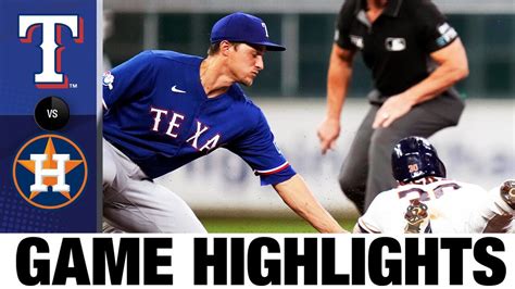 Rangers @ Astros. October 22, 2023 | 00:05:05. Adolis García cranked a grand slam and Mitch Garver recorded three hits to lead the Rangers to a 9-2 ALCS …